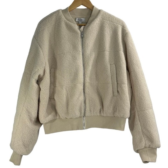 COS Oatmeal Cream Cropped Teddy Bomber Jacket Size Medium NWT - Picture 2 of 6